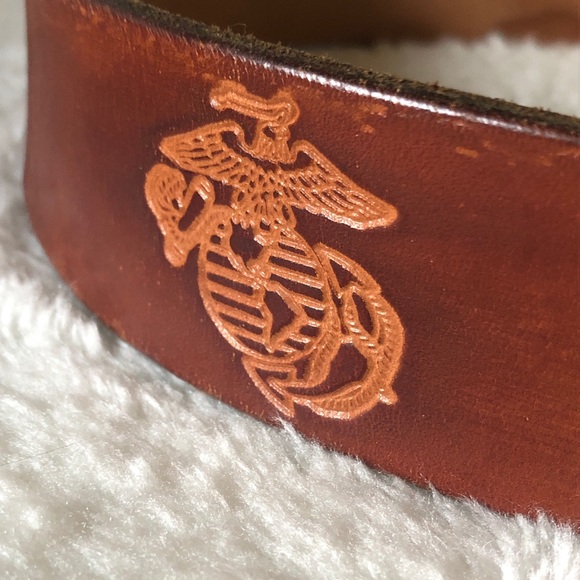 United States Marines Since 1775 solid brass world globe buckle leather belt - Picture 3 of 9